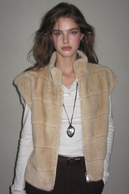 Stand-Up Collar Reversible Fur Vest