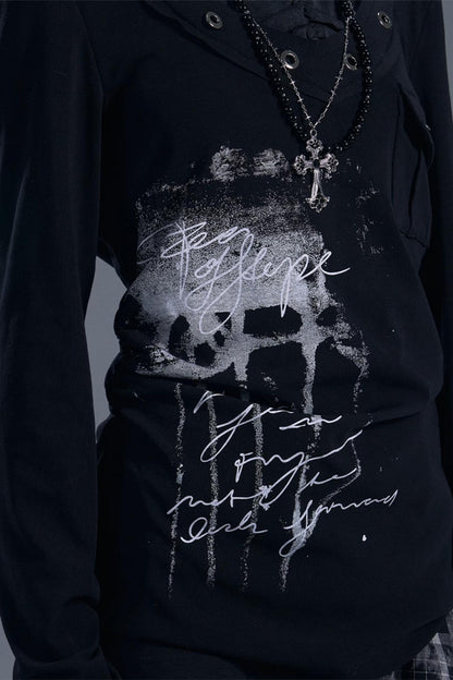 Dark Lace Halterneck Fake Two-Piece Top