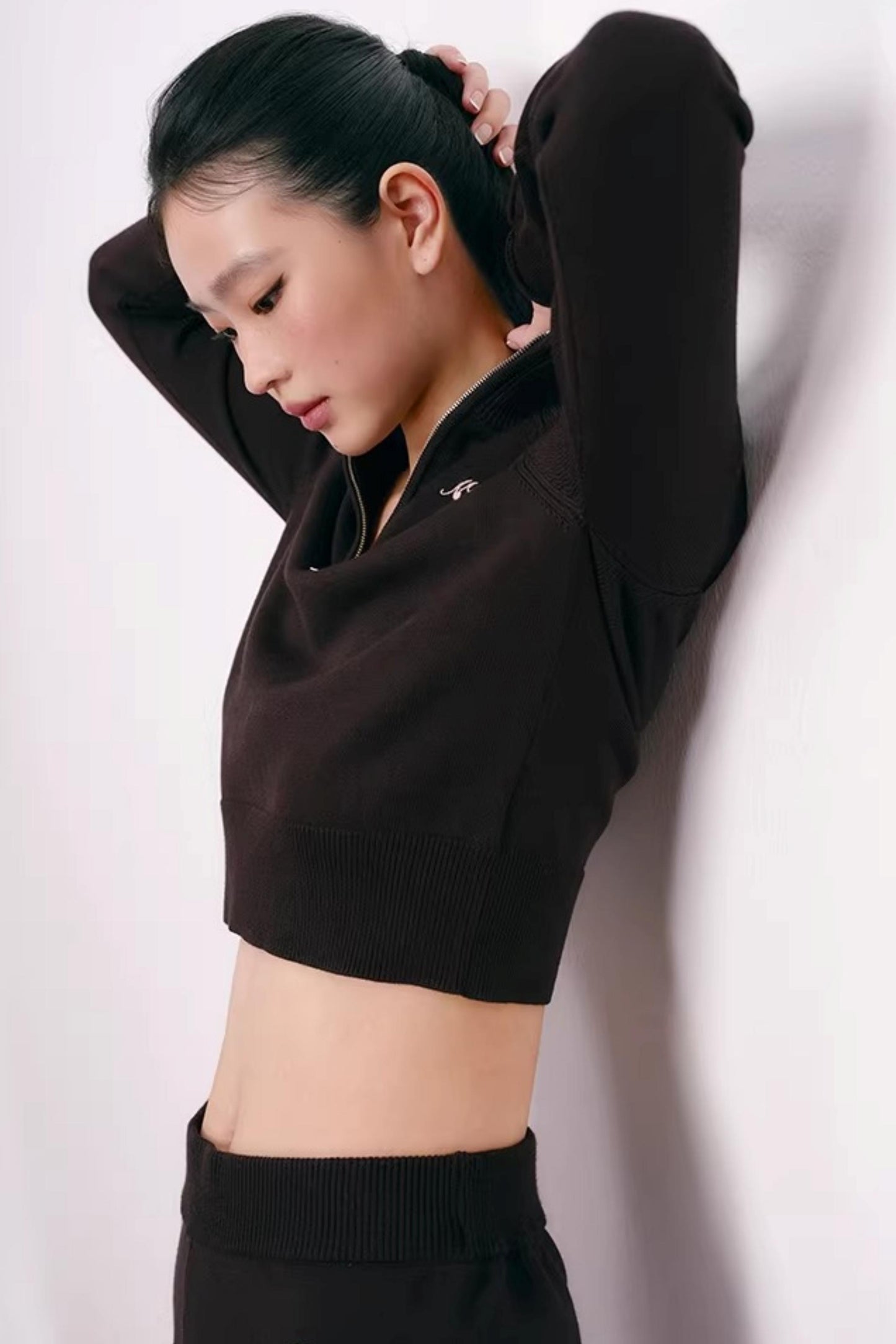 Cherry Embroidery Half-Zip Top Set-Up