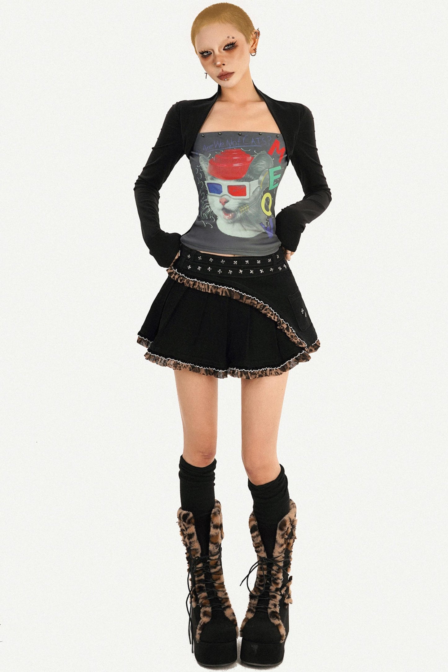 Retro Jeansrock mit Leopardenmuster