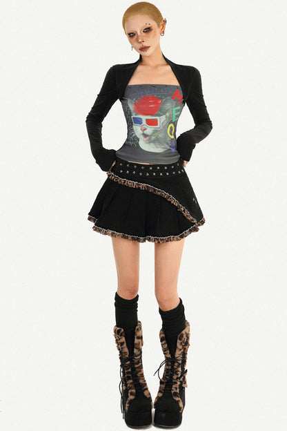 Retro Jeansrock mit Leopardenmuster