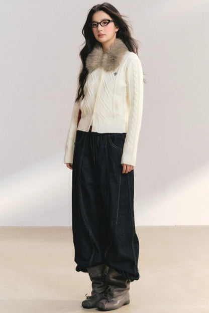 Velvet Snow Cable Knit Cardigan