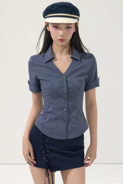 Summer Striped Slim Blouse