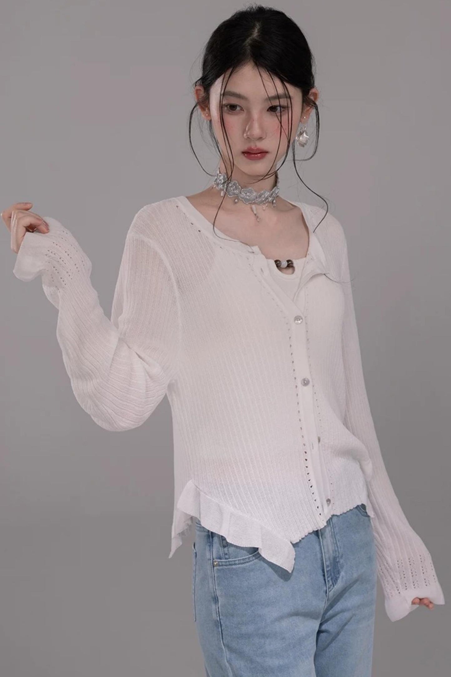Cloud White Knit Cardigan Top