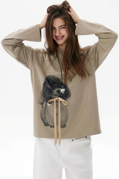 Khaki Bow knot Off-Shoulder T-Shirt