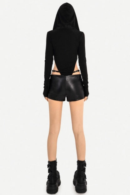 Black Zip-Up Hooded Bodysuit