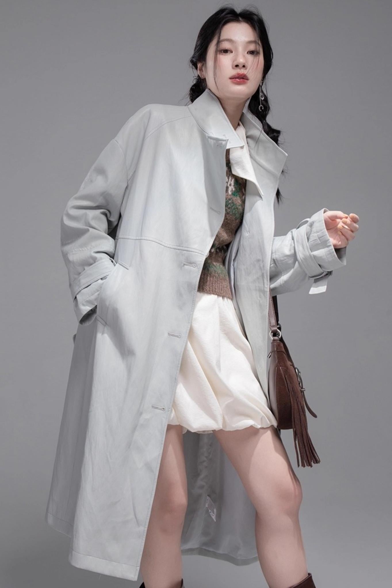 Two Collared Leather Trench Coat
