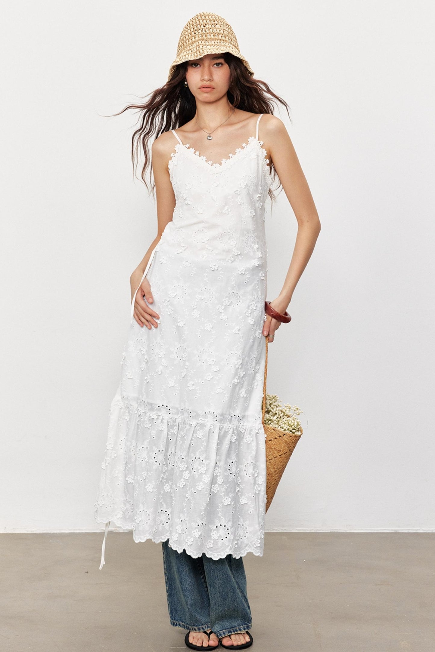 French Floral Lace Waist Slip Dress