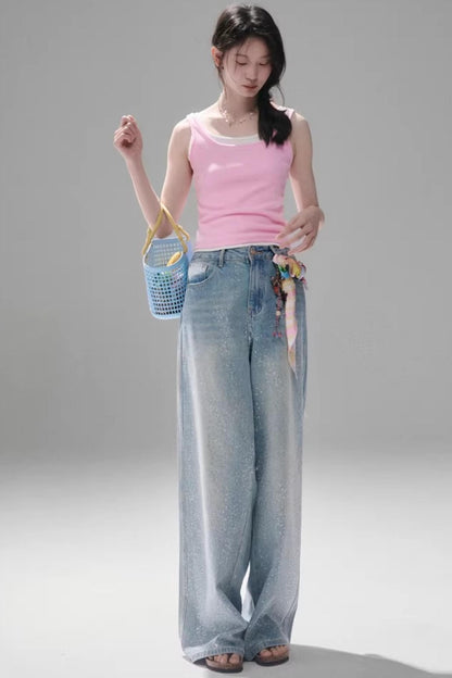 Starry Rhinestone Gradient Jeans