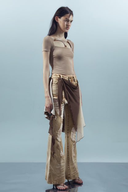 Beaded Mesh Crew Neck Tee