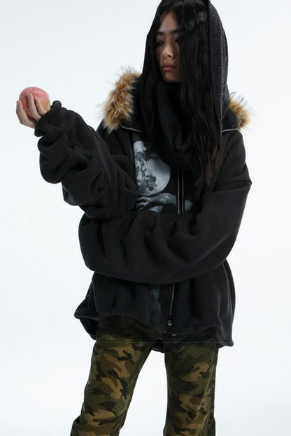 Polar Fleece Oversize Fur Collar Jacket