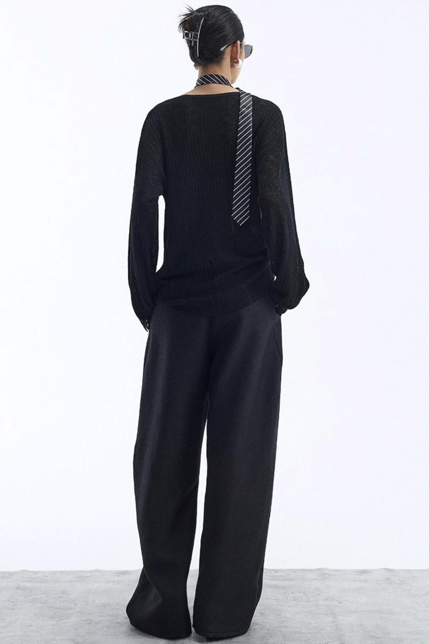 Black Wool Scimitar Trousers
