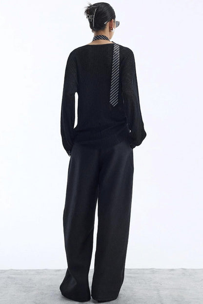 Black Wool Scimitar Trousers