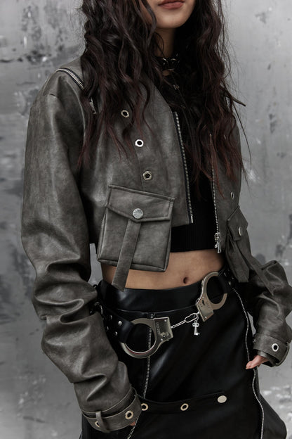 Vintage Distressed Punk Leather Jacket