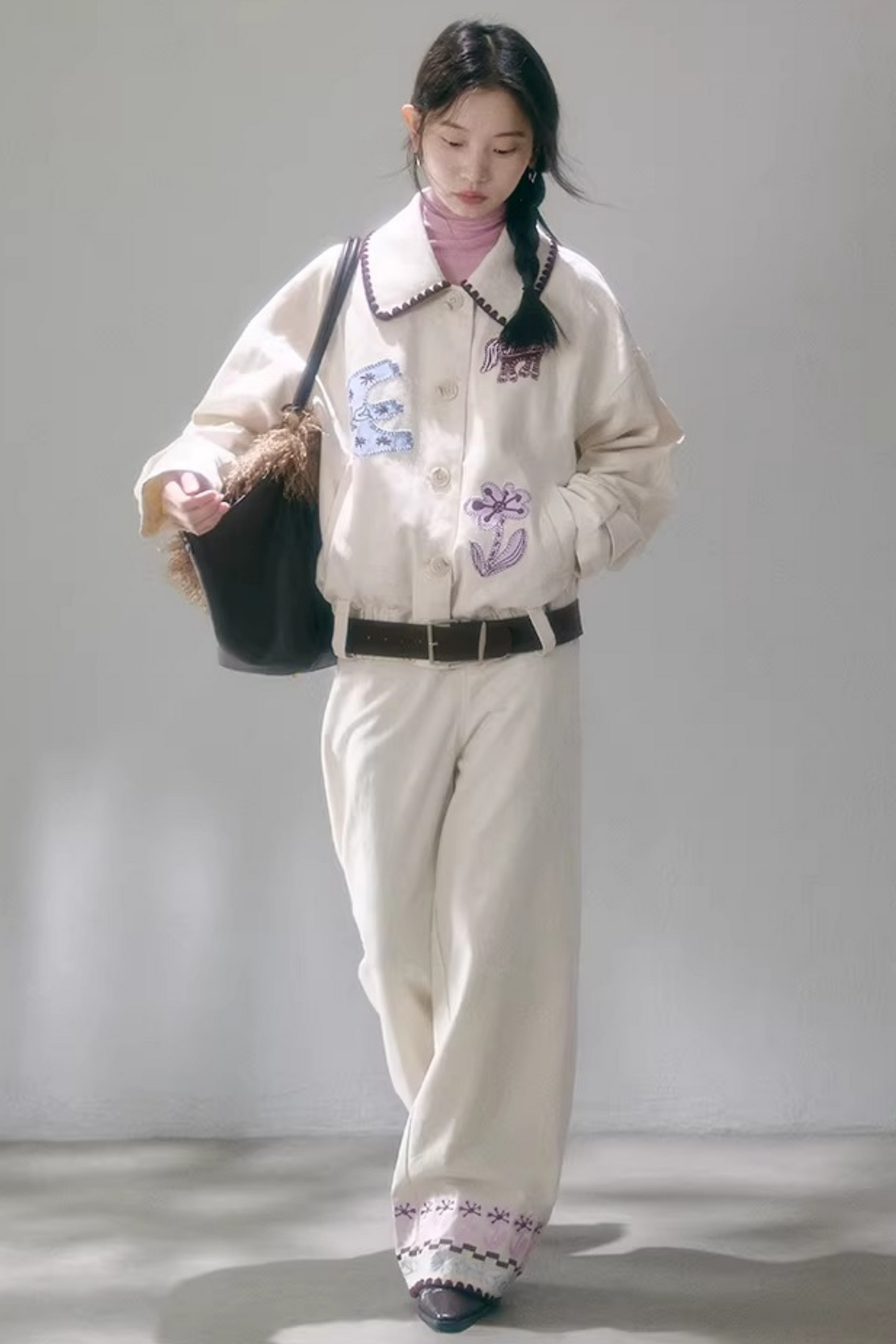 Horse Embroidery Linen Jacket Set