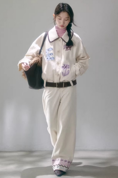 Horse Embroidery Linen Jacket Set