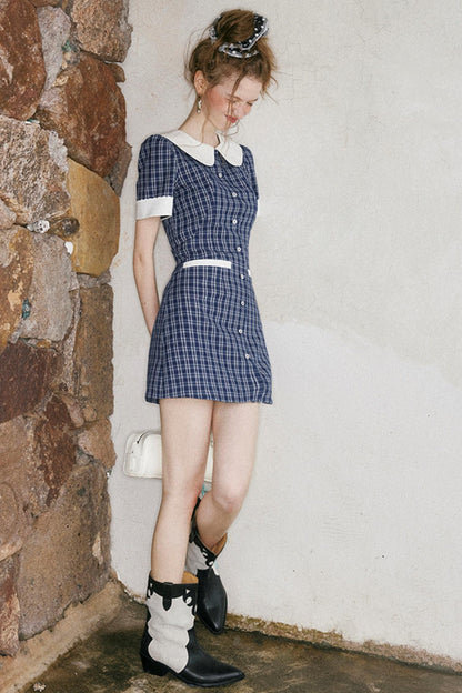 Navy A-Line Doll Neck Dress