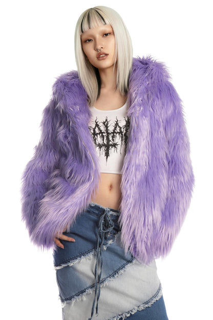 Light Purple Fur Hooded Jacket