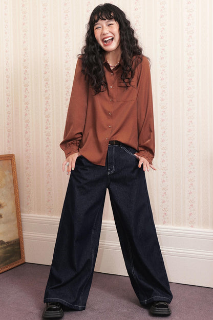 Vintage Pleated Brown Shirt