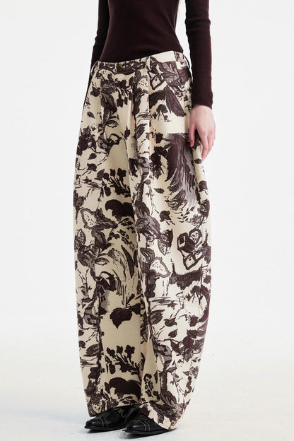Beige Floral Scimitar Pants