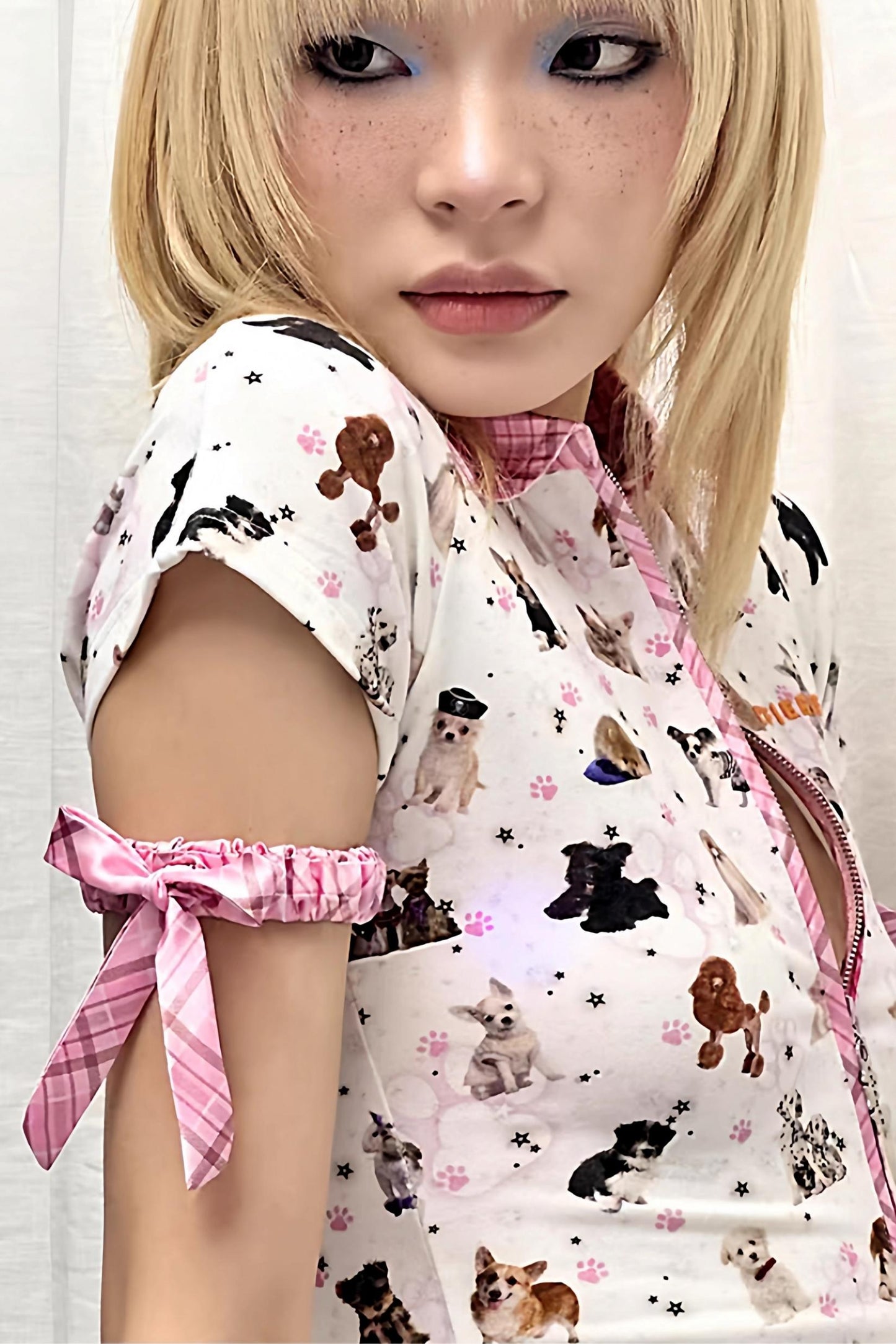 Cuff Embellished Zip-Up Polo Shirt