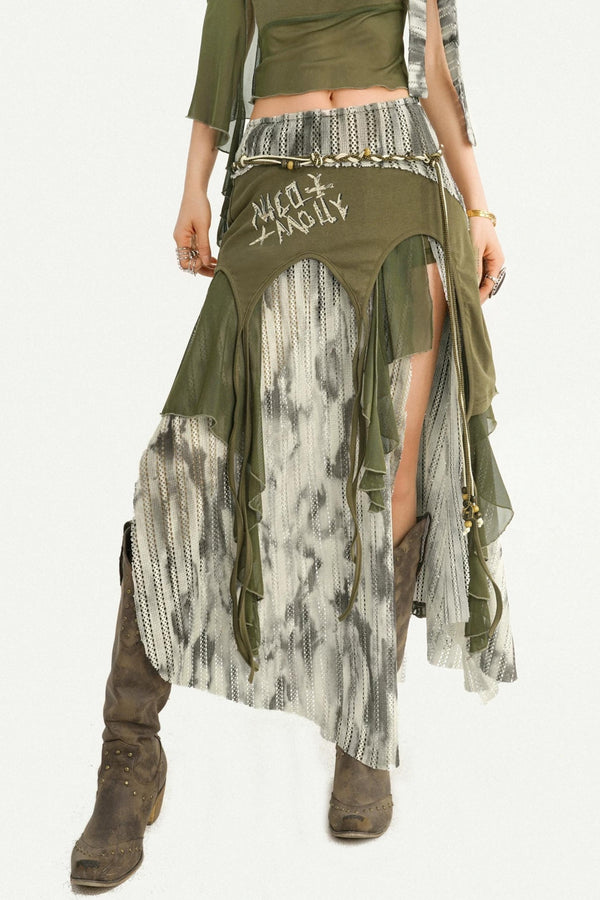 Irregular Patchwork Mesh Skirt