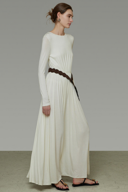Textured Pleated Long Dress Set