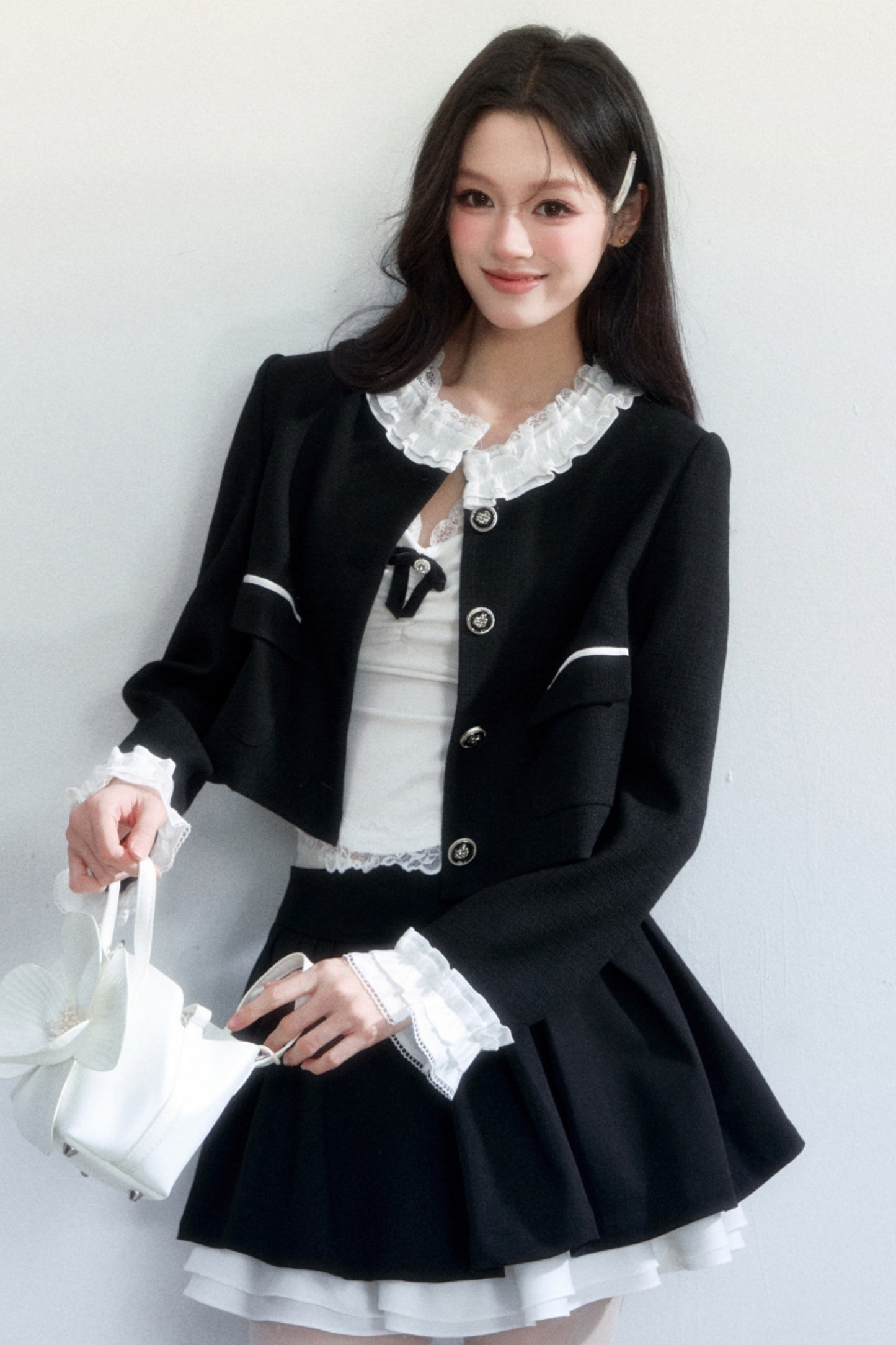 Ink-Colored Rose Lace Jacket Set-Up