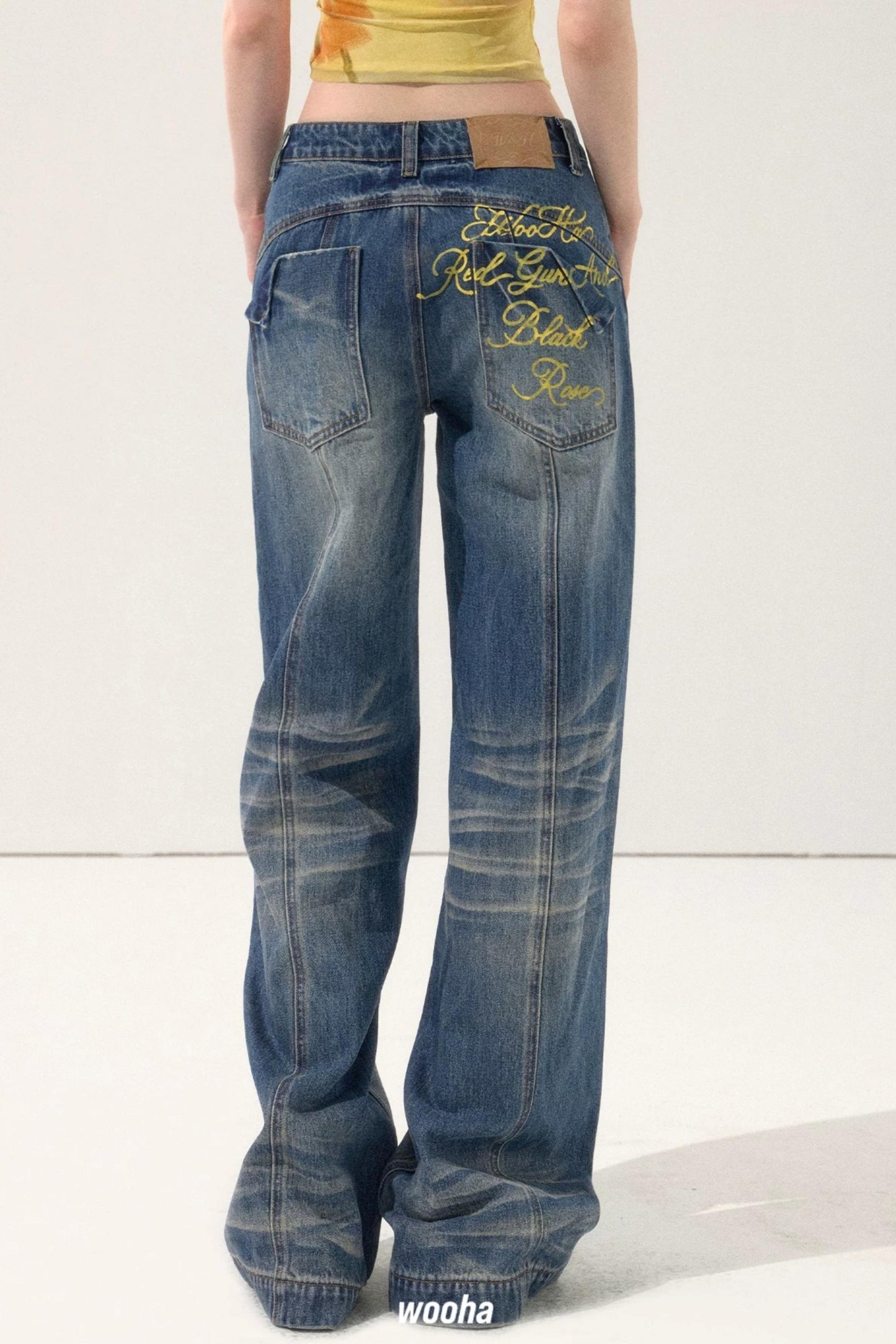 Retro Color-Block Embroidered Jeans
