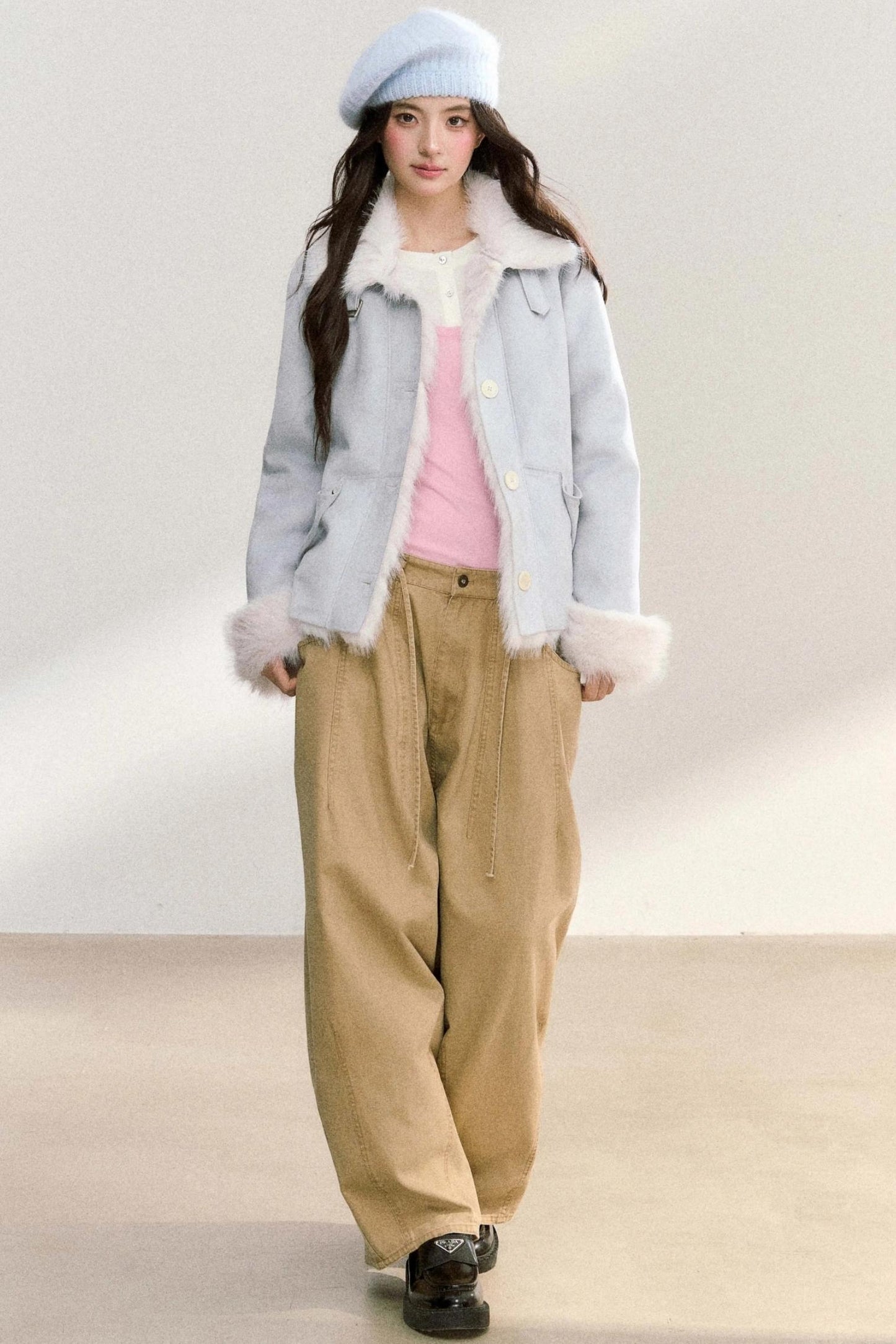 Suede Rivet Fur Collar Lapel Jacket