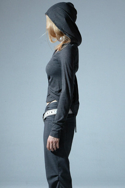 Irregular Hooded Long Sleeve T-Shirt