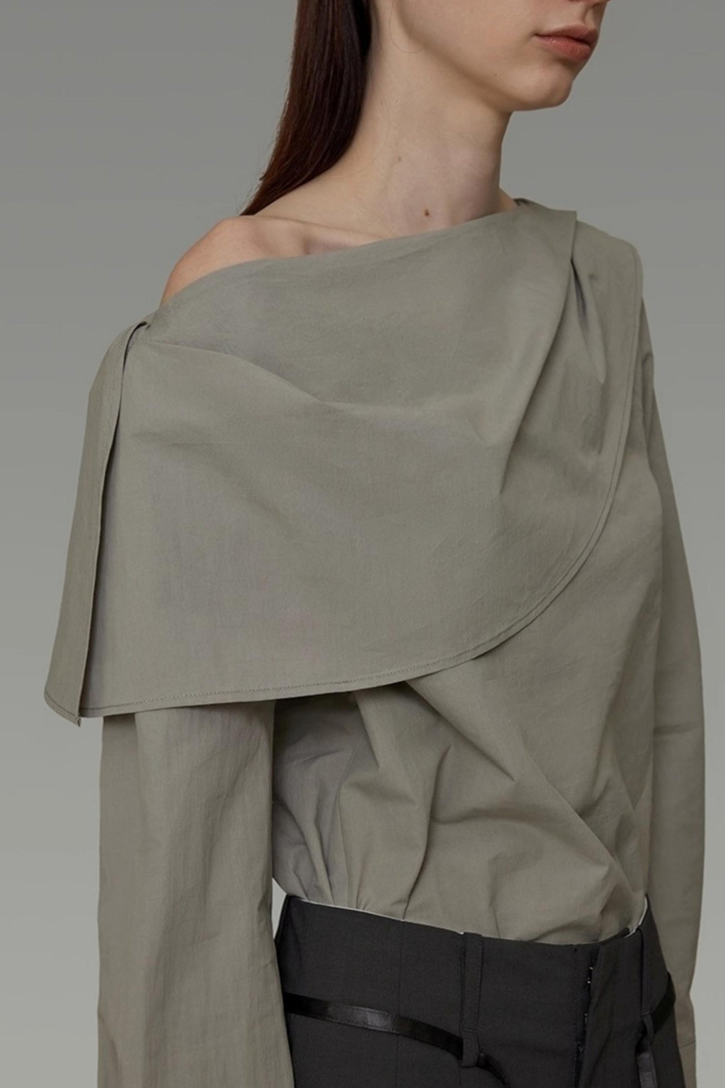 Double-Neck Slanted Shoulder Shirt