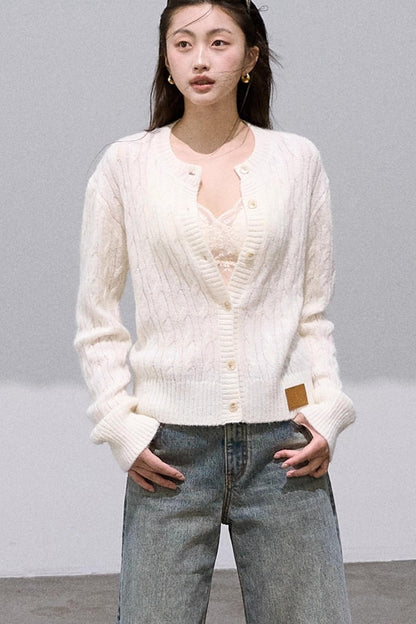 Gentle White Mohair Knit Cardigan