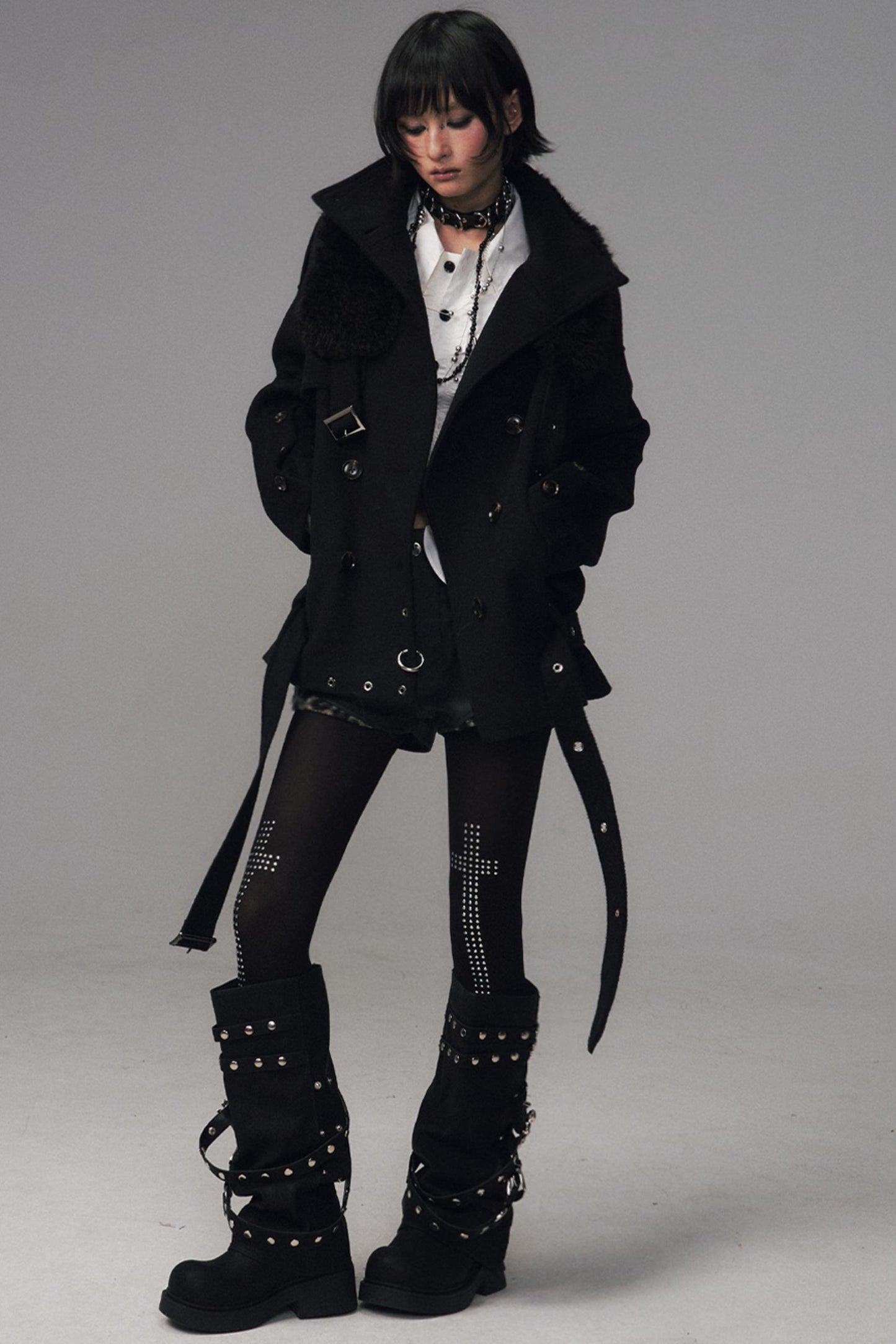 Dark Large Lapel Woolen Jacket