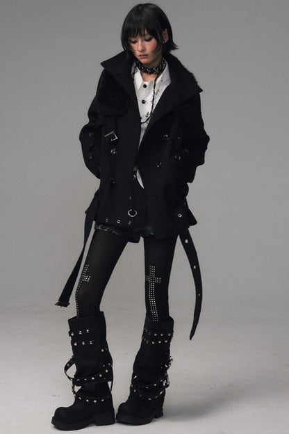 Dark Large Lapel Woolen Jacket