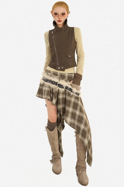 Retro Plaid Asymmetrical Skirt