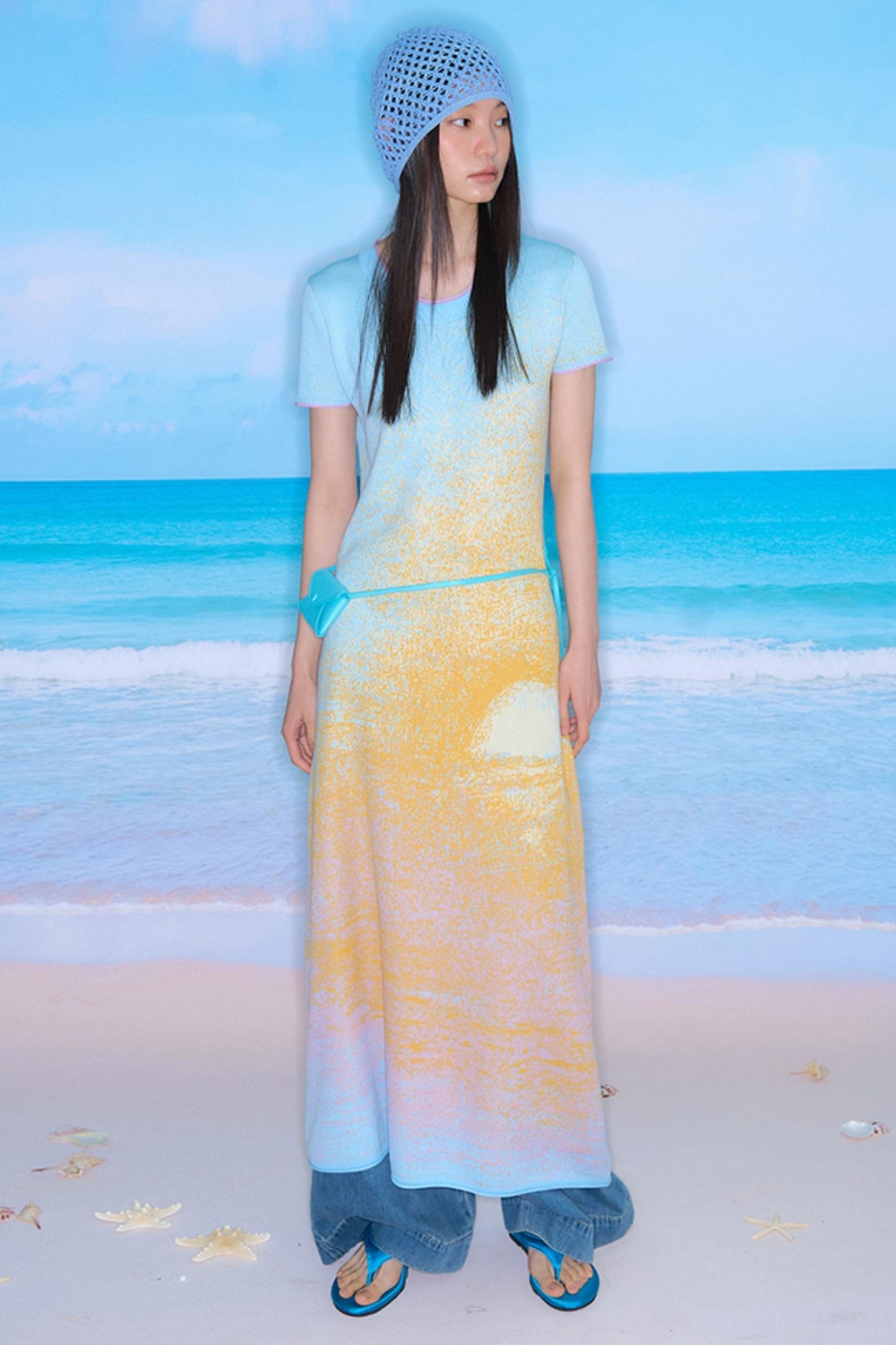 Hand-Painted Cloud Jacquard Tencel Knitted Dress