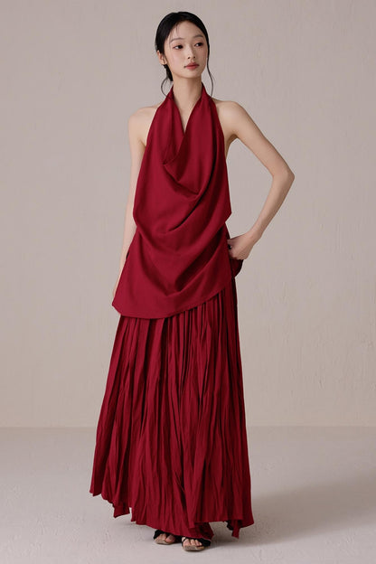 Pink Pleated A-line Skirt