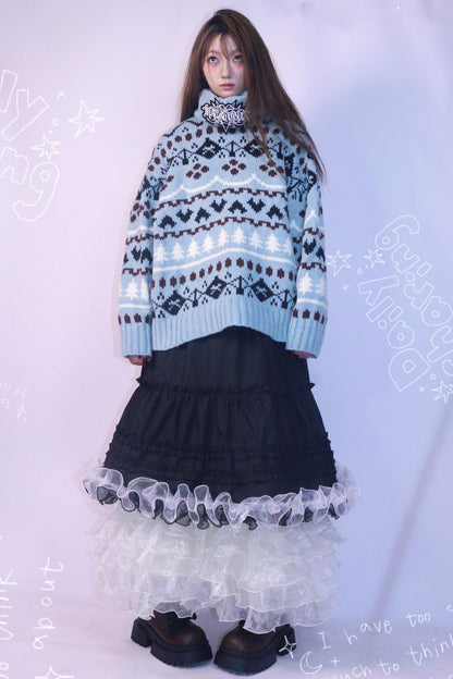 Strange Blue Jacquard Hooded Top