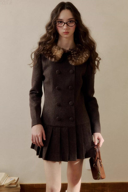 Retro Houndstooth Pleated Dress
