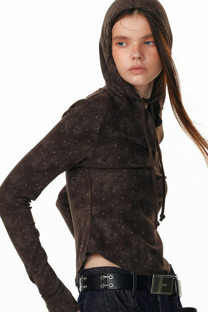 Retro Polka-Dot Hooded Top
