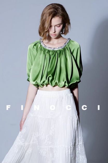 Diamond-Embellished Silk Satin Top