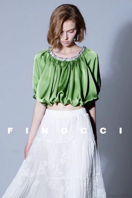 Diamond-Embellished Silk Satin Top