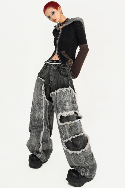 Retro Wasteland Color-Blocking Cardigan Jacket