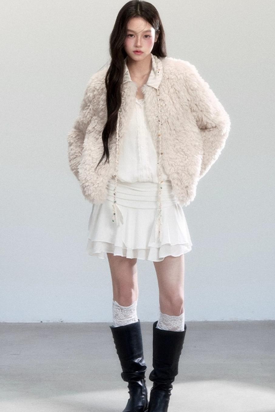 Luxury Shirt Collar Fur Jacket