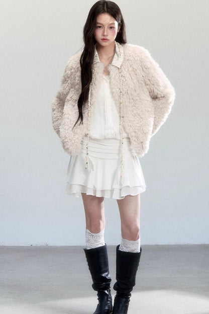 Luxury Shirt Collar Fur Jacket