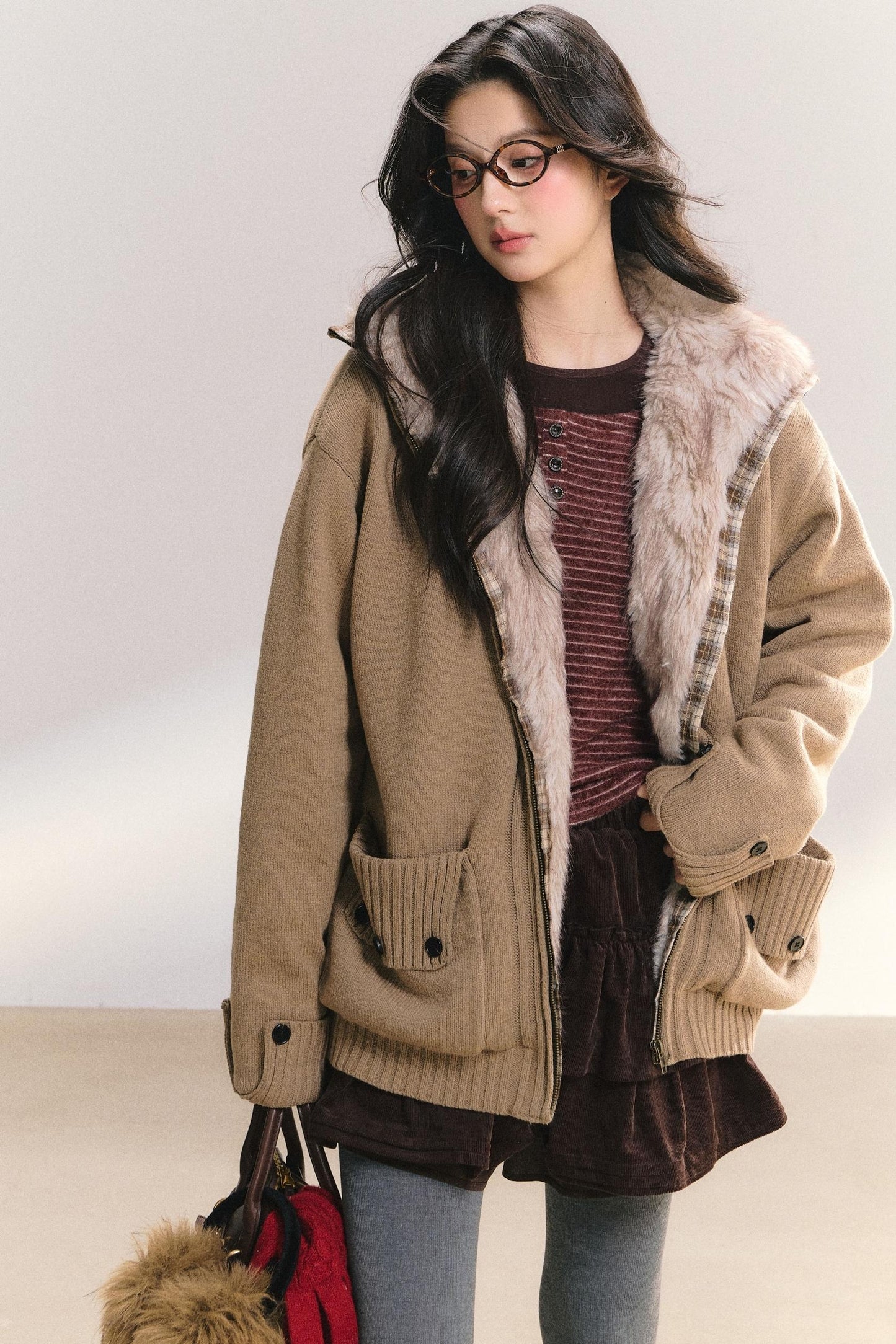 Plaid Patchwork Knit Cardigan