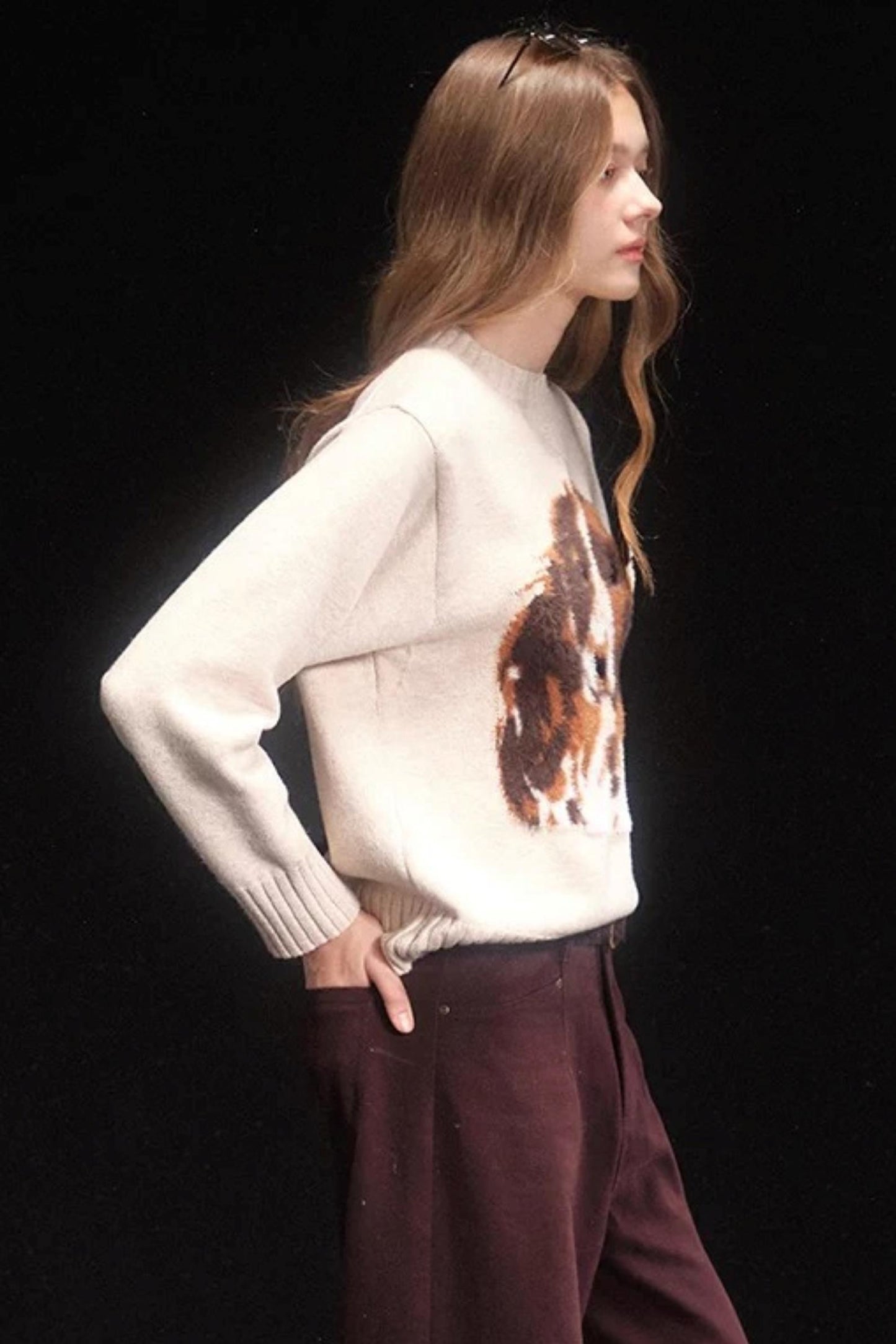 Oatmeal Mink Fur Sweater Scarf Set-Up
