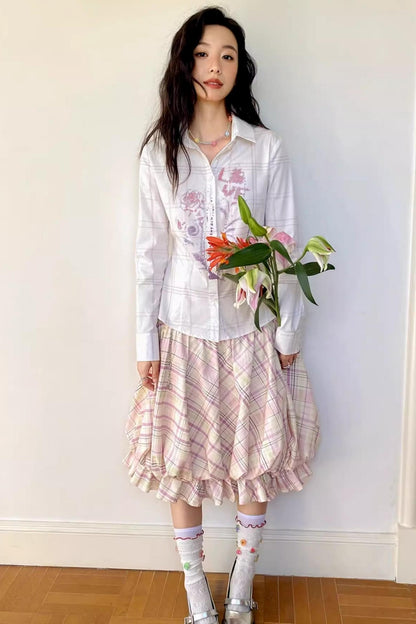 Flower Grid Print Shirt