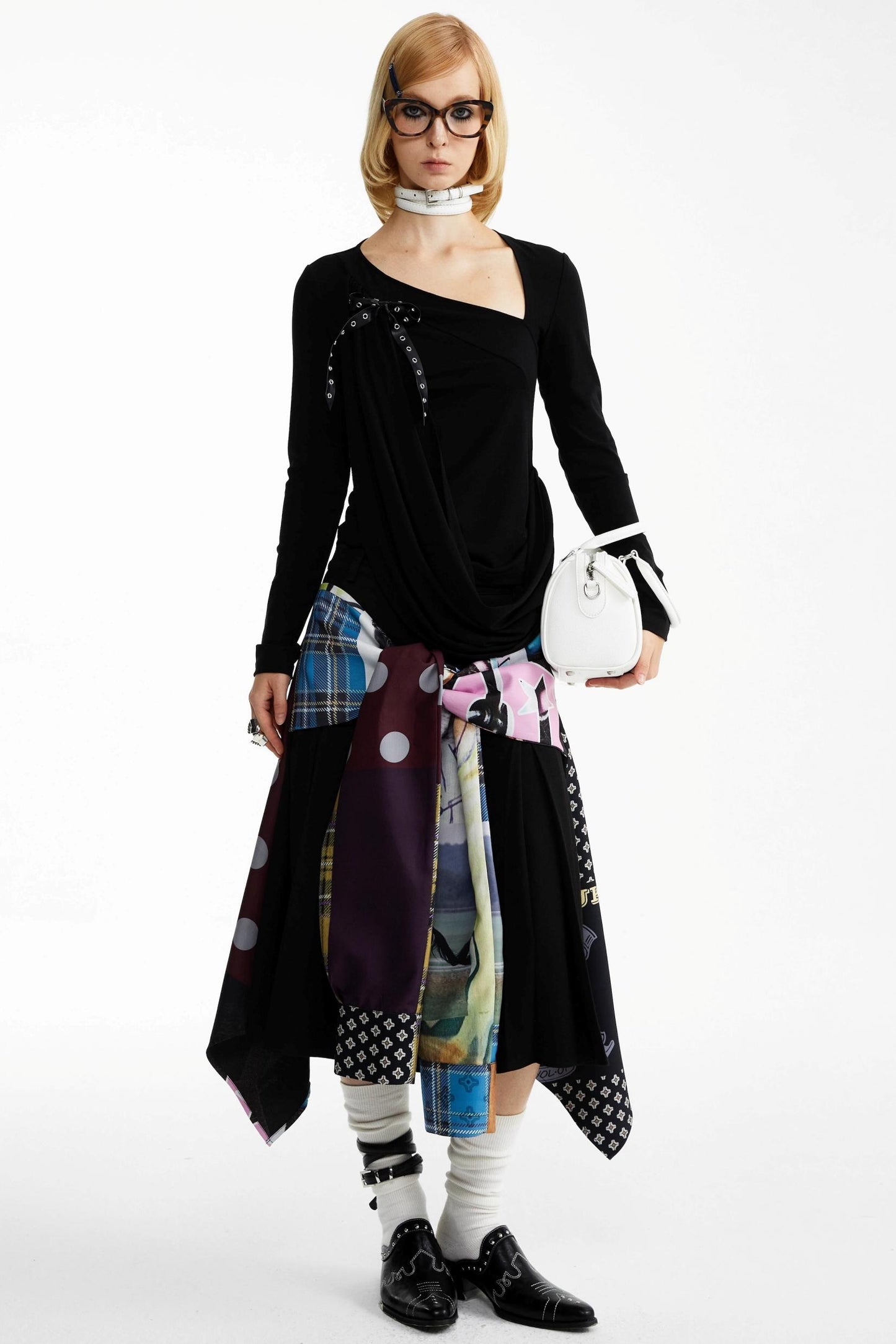 Street Print Deconstructed Stitched Skirt